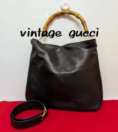 美品 極希少！Gucci バンブー レザーハンドバッグ ショルダーバッグブラックのサムネイル