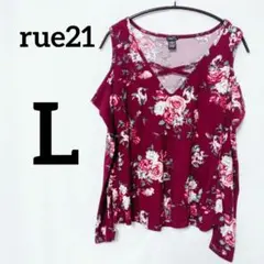rue21【L】トップス オフショルダー フラワープリント バーガンディ