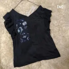 【M】刺繍入り シフォンフリルスリーブトップス