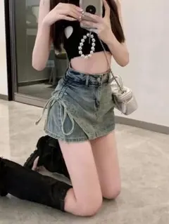 可愛い❤️ハイウエストデニムミニスカート♪女子会やデートにピッタリ
