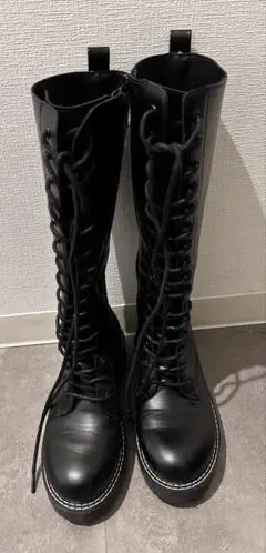 ブラック レースアップ ロングブーツsize.23(S)