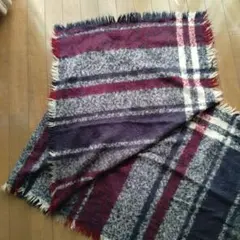 ウール混合 チェック柄マフラー ネイビー/ワインレッド