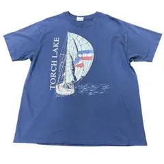 USA製　90s Hanes グラフィックTシャツ　ネイビー　古着　8#a