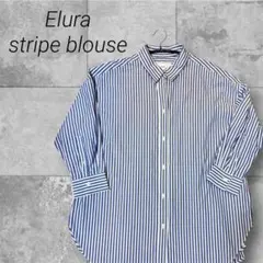 a*o様 美品　エルーラ　Elura ストライプシャツ　ネイビー　7部袖　Ｍサイのサムネイル