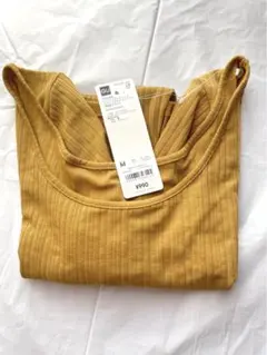 GUコットンブレンドリブクロップドワイドネックT長袖　M マスタード新品未使用