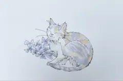 ねこ　手描きイラスト　アナログ　原画