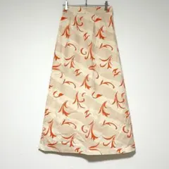 n1139【カスタネ】総柄ロングスカート ゴールド オレンジ スリット 綿100のサムネイル