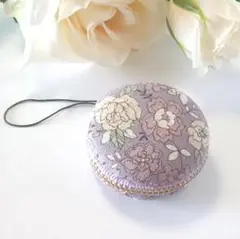 パープル 花柄 の マカロンポーチ　＃n55