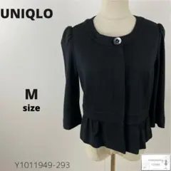 訳あり UNIQLO ユニクロ ノーカラージャケット 比翼ボタン 七分袖 M 黒のサムネイル