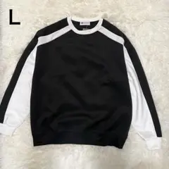 新品 バイカラー ラグランスリーブ スウェット プルオーバー 黒×白 Lサイズ