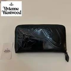 【人気】VivienneWestwood　長財布ブラック　型押しオーブエナメル