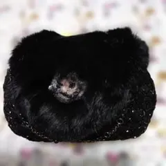 FINAL STAGEのボアの黒に黒のビーズのトート&クラッチバッグの2way