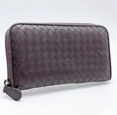 美品『ボッテガヴェネタ』ラウンドファスナー 長財布 レザー イントレチャート