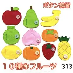 １０種のフルーツ・３１３☆ボタン練習知育玩具☆ボタンつなぎ