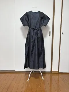 着物リメイク　大島紬　亀甲紋　サイドリボン付き　ワンピース