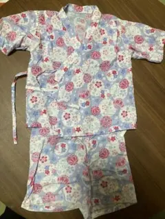 子供用　甚平　120cm 青とピンク花柄