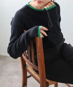 BONJOUR SAGAN 配色デザインリブニット　ブラック