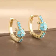 ピアス ハワイアンジュエリー ホヌピアス ターコイズ調 ゴールド 幸運 風水