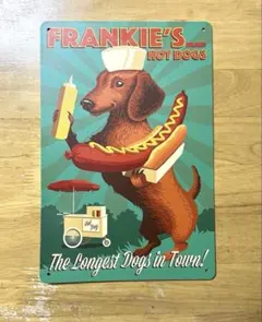 ダックスフント・レトロ・ホットドッグ のアンティーク　ブリキ看板　レア