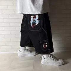 RUFF RYDERS 極太 ブラックデニム バギーパンツ ハーフパンツ 光沢