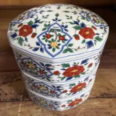 昭和レトロ　陶器　兼大造　三段重　色絵重箱　花柄　八角形重箱 3段