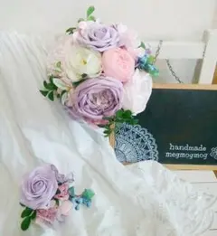 【ブーケ&ブートニアセット♡】コロンと可愛いピンクと薄紫のブーケ♡