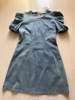 デニムブルー パフスリーブ ミニワンピース