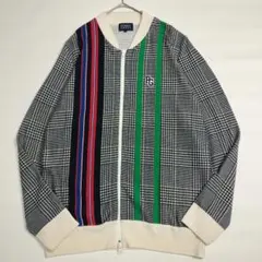 美品✨パーリーゲイツ ドライバーズニット チェック柄 ストライプ ロゴワッペン