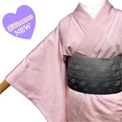 《10K64》色無地小紋 着物 袷 正絹 一つ紋 ピンク 対象身長～159cm