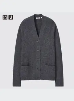 UNIQLO Uプレミアムラムリブカーディガン　ウール100%ダークグレーXXL