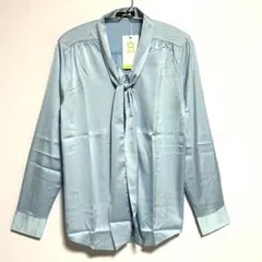 新品タグ付き　 SPRING SEAON リボン付き長袖シャツライトブルー　M