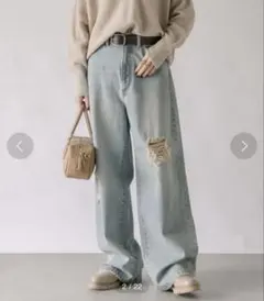 リヴドロワ　MONN ライトブルー ワイドデニムパンツ 38