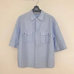 【GU×rokh】ユーティリティシャツ 5分袖 ブルー XS