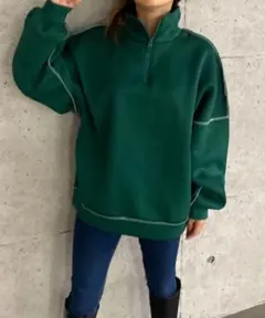 【ABITOKYOORIGINAL】フロントジップ配色ステッチトレーナー男女兼用