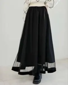 マジェスティックレゴン　裾ベロアチュールスカート　ブラック　M