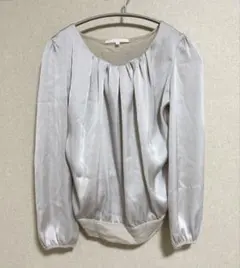 ANAYIアナイ38シフォン切替長袖ブラウス上品ベージュギャザー光沢感通勤M相当のサムネイル