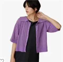 [マドモアゼル ロペ]【2WAYセーラーカラーレース編みサマーニットカーディガン