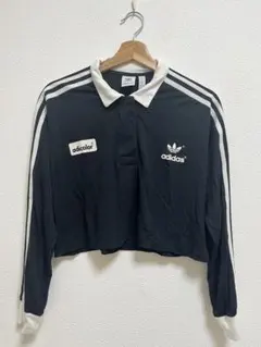 adidas adicolor 長袖クロップドポロシャツ 黒