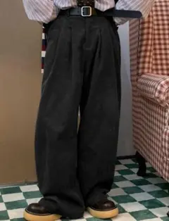【メンズ】コーデュロイ ワイドパンツ 黒 太め ストリート 175-180