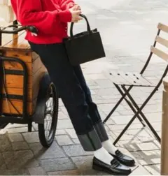 BONLECILL　カラーステッチロールアップハイウエストデニムパンツ　ブルーのサムネイル