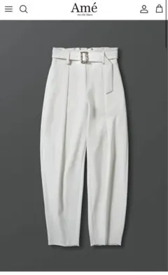 アメノチハレ ビジューベルト付きカーブラインパンツ