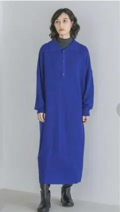 ニットポロワンピース　ブルーのサムネイル