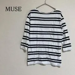 MUSE ロンt 七分袖 ボーダー柄 トップス カットソー 綿100% コットン