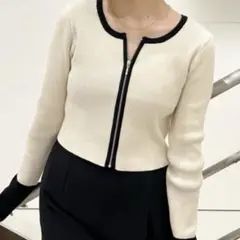 【Chico】配色切替2WAYジップカーディガン