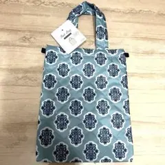 新品　エコバッグ 北欧風柄　爽やかブルー　500mlペットボトル2本　ピッタリ！