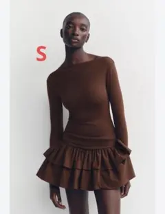 ZARA brown ショート丈フリルワンピース