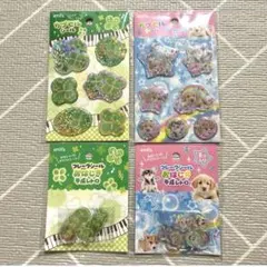 セリア カプセルシール おはじきシール　犬 クローバー　4点セット