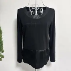 ♤ドゥドゥ・F 長袖Tシャツ カットソー ブラック サテン裾のサムネイル