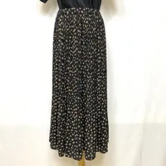 LOWRYS FARM 花柄フレアスカート ロング丈 ウエストゴム ブラック