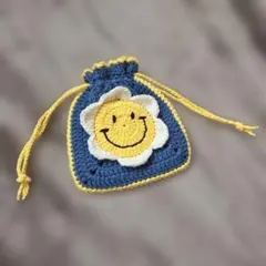 手編み スマイリー モチーフ編み 巾着